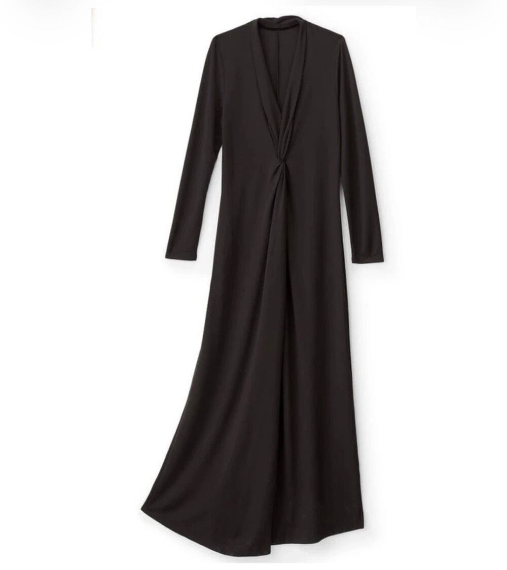 Soft Surroundings Lagia Ponte Knit Twist Ruched V Neck Maxi Dress Black 2X NWT